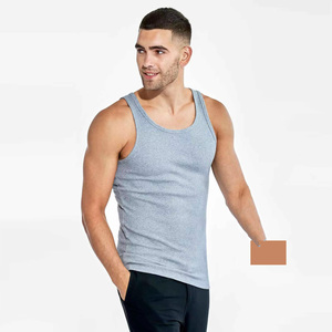 Men's Gray Cotton Tank <b>Top</b> O-Neck Solid Color Knitted Breathable Casual Singlet for Fitness Bodybuilding Workout - Product Image 1