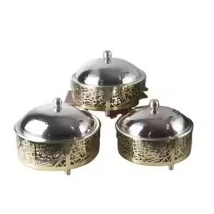 Modern Industrial Stainless Steel Round Chafing Dish <b>Buffet</b> Food <b>Warmer</b> with Vertical Wire Frame Stand and Matte Black Lid - Product Image 5