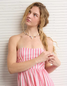 Robe longue bohème en coton rayé rose, sans manches, à volants, décontractée, col carré, écologique, robe d'été, robe de plage - Product Image 2