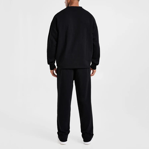 Ensemble de survêtement en coton noir pour homme, sweat-shirt à col rond et pantalon de jogging, couleur unie, coupe ample, longueur intégrale, tenue décontractée d'automne - Product Image 3