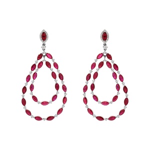 Pendientes Colgantes de Oro Amarillo de 18k con Rubí Natural Marquise y Doble Lágrima de Diamantes, Joyas Memoria, Venta al por Mayor - Product Image 3
