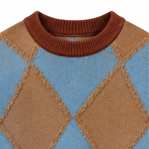 2026 Men's Blue <b>Brown</b> Argyle Knitted Sweater Pullover Regular Sleeve Autumn Wear 100% Acrylic Spliced Design - Product Image 6
