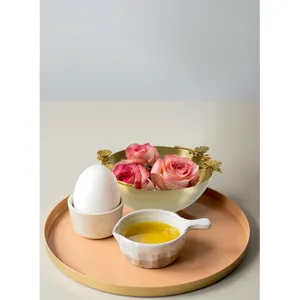 Ensemble d'assiettes de service en céramique avec bord doré, plat rond pour la vaisselle de mariage, design minimaliste, vaisselle artisanale - Product Image 2