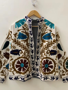 Factory Price Suzani Embroidered Floral Cotton Velvet <b>Bomber</b> <b>Jacket</b> Reversible Boho <b>Vintage</b> Short Free Size Ethnic Linen Lining - Product Image 4
