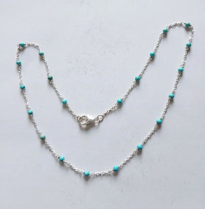 Handmade Turquoise Beaded Chain Necklace Sterling <b>Silver</b> Delicate Boho Minimalist Jewelry Gift - Product Image 2