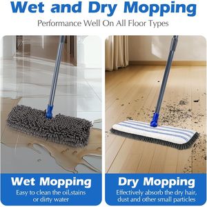 Mop Piatto Masthome con Manico in Acciaio Inox, Mop Ribaltabile per Uso Umido e Asciutto, 4 Panni Lavabili e Riutilizzabili, Mop per Pulizia Pavimenti - Product Image 3