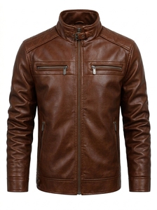 Elegante Chaqueta de Cuero para Hombre, Cuello Alto Clásico, Abrigo Moderno para un Look Diario - Product Image 3