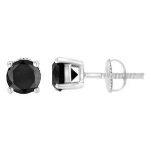 Orecchini a perno classici in argento sterling 925 a 4 griffe con diamante nero taglio brillante e chiusura a vite, colore fantasia migliorato I2 - Product Image 2