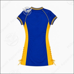 SiG RHO Women's Blue <b>Yellow</b> Sigma V-Neck Short Sleeve Lace Up <b>Top</b> Quick Dry Polyester Casual Wear - Product Image 2