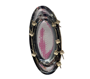 Luxuries Quality Gold & Green Oval Metal Serving <b>Tray</b> With Bamboo Handles <b>Snacks</b> Serving <b>Tray</b> Perfect For Home Hotel Or Weddings - Product Image 4