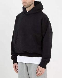 เสื้อฮู้ดดี้โอเวอร์ไซส์ผู้ชาย สีน้ำเงินล้วน ผ้าฝ้ายเฟรนช์เทอร์รี่ สวมใส่สบายๆ ในฤดูใบไม้ร่วง มีกระเป๋า ดีไซน์เรียบง่าย ทรงปกติ - Product Image 3