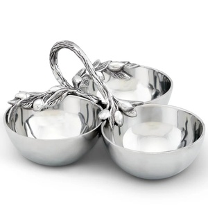 Elegante Tazón para Aperitivos de 3 Secciones en Plata con Asa Decorativa de Rama de Olivo, Recipiente Metálico Decorativo para Nueces y Dulces para el Hogar y Hoteles - Product Image 2