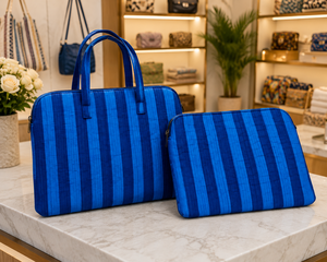 Bolsa de Transporte para Portátil de Algodón a Rayas Azules, Suave y Duradera, con Cierre de Cremallera y Funda Protectora para Portátiles, Estilo Casual - Product Image 1