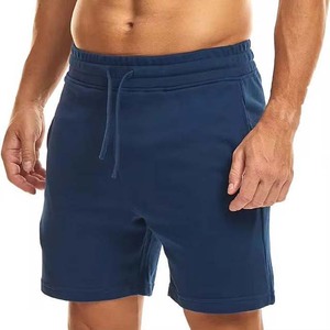 Shorts de sport décontractés pour hommes en coton bleu marine, taille élastique avec cordon de serrage, respirants, tricotés, taille mi-haute, couleur unie - Product Image 5