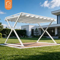 Gazebo en aluminium robuste avec toit rétractable manuel, tissu Sunmate imperméable et anti-UV pour terrasse extérieure
