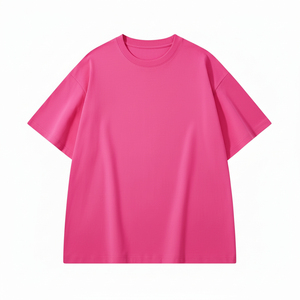 เสื้อยืดโอเวอร์ไซส์พิมพ์โลโก้ตามสั่ง สีชมพูสด ทรงหลวม ไหล่ตก ผ้าคอตตอนผสมโพลีเอสเตอร์เนื้อหนา เสื้อยืดเรียบง่าย สไตล์สตรีทแวร์ - Product Image 2