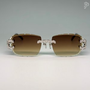 Gafas de Sol con Degradado Marrón y Detalles de Diamantes Moissanite VVS, Chapadas en Rodio, Hechas a Mano, Estilo Hip Hop - Product Image 1