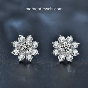 925 <b>Sterling</b> <b>Silver</b> Moissanite Flower Ear <b>Studs</b> for Women Elegant Lady Claw Setting Floral Earrings White Gold Plated Banquet - Product Image 1