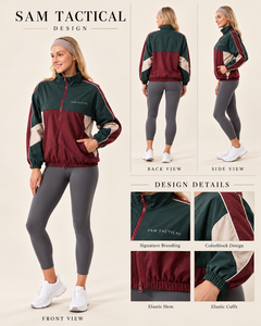 Chaqueta deportiva de mujer con bloques de color, cuello alto, cierre de cremallera, cortavientos, para primavera, precio económico, venta al por mayor, OEM - Product Image 2