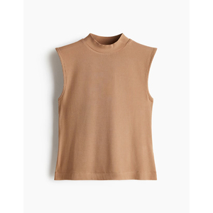 Women's Ribbed Sleeveless Turtleneck Tank <b>Top</b> 100% Cotton Solid Color Knitted Hip Hop Style Short Length Tassel Lace Button - Product Image 1