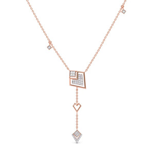 Layered Square Drop Diamond Necklace with Sculpted Rose Gold Geometric Frame and Suspended Accent Design - Product Image 1