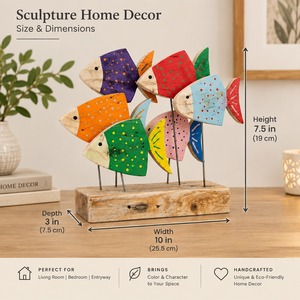 Juego de Esculturas de Peces de Madera Hechas a Mano, Coloridas, Artísticas, Decorativas, con Base para Exhibición - Product Image 3