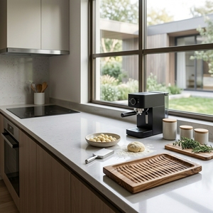 Plateau de service côtelé en bois de teck massif de qualité alimentaire, planche à pain en bois naturel, accessoires de cuisine écologiques faits à la main, ensembles de présentation - Product Image 4