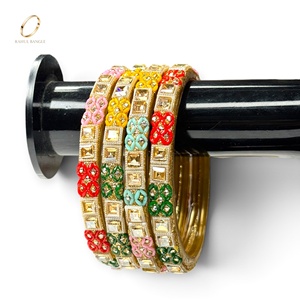 Bracelets en verre multicolores artisanaux du Cachemire, modernes, tendance, plaqués or avec zircone, pour mariage et occasions festives, prix de gros - Product Image 3