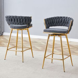 Two-Piece Dark Gray Cotton Linen <b>Chair</b> with Golden Metal Legs <b>Rotating</b> Swivel Design Rust-Proof Wear-Resistant for Bar Stools - Product Image 1