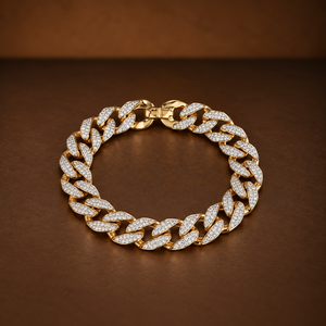 Bracelet à maillons cubains avec diamant de laboratoire rond brillant 1 CTW E F VVS VS, bijoux Hip Hop Streetwear, 21 cm, or, argent, platine - Product Image 5