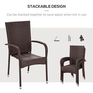 Sedia da pranzo impilabile in rattan PE per esterni con cuscino blu e braccioli per patio - Product Image 5
