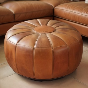 Handmade Modern Red Cotton Small <b>Round</b> Ottoman Low Storage Accent Stool Movable Design for Living Room Rope <b>Poufs</b> for Home Decor - Product Image 2