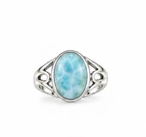 Bague en argent Larimar, Bague en argent sterling 925, Bague avec pierre précieuse Larimar bleue, Bague ovale en Larimar, Bague artisanale de style statement - Product Image 2