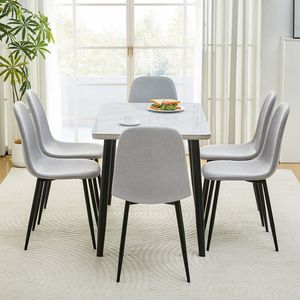 Set Moderno di Tavolo da Pranzo Rettangolare e Sedie per 4-6 Persone, Piano in Vetro Temperato Bianco con Base in MDF per Sala da Pranzo - Product Image 3