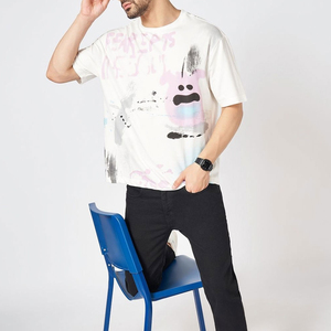 T-shirts surdimensionnés pour hommes en coton 100% de haute qualité, manches courtes, col rond, vêtements décontractés, couleur unie, tissu tricoté 220 grammes - Product Image 4