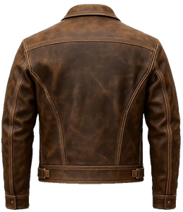 Chaqueta de Cuero para Hombre, Estilo Trucker, Marrón Desgastado, Resistente al Viento, Ecológica, Gruesa, Estilo Vintage, Motociclista, Western, Streetwear - Product Image 6