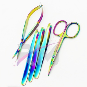 Juego de pinzas para cejas, tijeras de resorte y tijeras para cutículas RMI de alta calidad con revestimiento multicolor. - Product Image 3