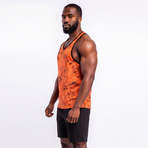 OEM Custom Tie-Dye Tank Top Men Sublimation Printed Gym Fitness <b>Singlet</b> Knitted O-Neck Workout Wear Men Gym Vest Top - Product Image 3