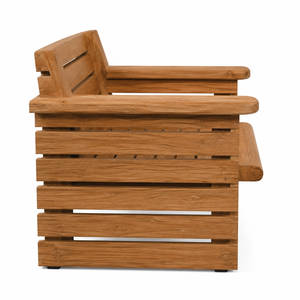 Fauteuil de jardin extérieur confortable et écologique en teck massif, imperméable, avec panneaux latéraux à lattes horizontales - Product Image 3