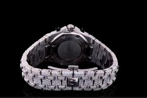 Luxury Iced Out Diamond Chronograph <b>Watch</b> with Black Subdials Pave Dial Large Bezel Stones Full Bracelet Moissanite Diamond - Product Image 3