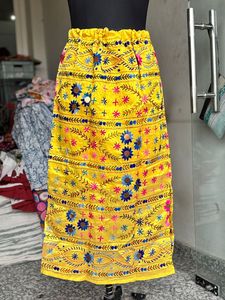 Kutch Embroidered Floral <b>Boho</b> Cotton <b>Skirt</b> Elastic Waist Gujarati Traditional Ghagra Handcrafted Embroidery Mirror Work - Product Image 2