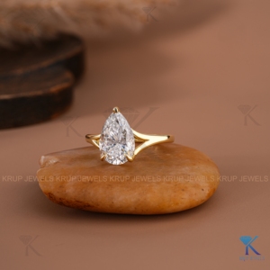 Pear Shaped Lab Grown Diamond <b>Solitaire</b> Engagement <b>Ring</b> Solid Yellow Gold Split Shank Bridal Fine Jewelry For Women's Everyday - Product Image 2