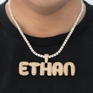 New Luxury Statement Silver Hip Hop Pendant Studded Handmade Logo ETHAN <b>Name</b> Pendants At Wholesaler Price Manufacture From India - Product Image 1