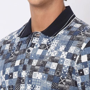 Chemise d'été décontractée pour homme en coton tricoté, motif géométrique patchwork imprimé, avec poche, idéale pour le golf, manches courtes - Product Image 6