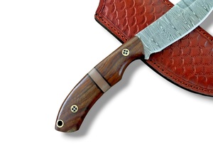 Cuchillo de Caza de Acero de Damasco Forjado a Mano con Mango de Madera de Palisandro y Funda de Cuero - Cuchillo de Hoja Fija de 8 Pulgadas con Espiga Completa, Personalizado OEM, Venta al por Mayor - Product Image 4