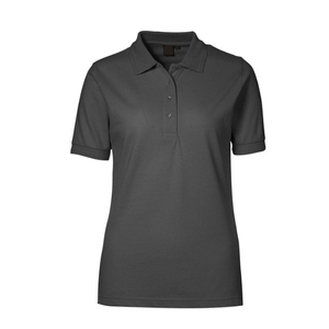 เสื้อโปโลผู้หญิงสีเทาเข้มแขนสั้นสีพื้นผ้าถักลำลองความยาวปกติ - Product Image 1