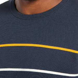 Pull en tricot à col rond pour homme, à rayures, manches longues, décontracté, coupe classique, rayures bleu marine, jaune, vert, blanc - Product Image 6
