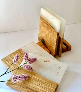 Round Wood Resin Coasters Heat Resistant Reusable Drink <b>Mats</b> Marble Look Table Decor for Home <b>Bar</b> Kitchen - Product Image 6