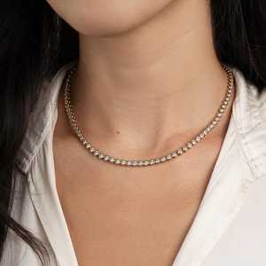 Collar de cadena tipo tenis con moissanita VVS1 redonda y eslabones tipo caja, de plata 925 o chapado en oro, ideal como regalo para fiestas de compromiso. - Product Image 5