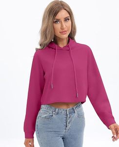 Sudadera con capucha para mujer, estilo crop top, ajustada, con cordón, para otoño y primavera - Product Image 4